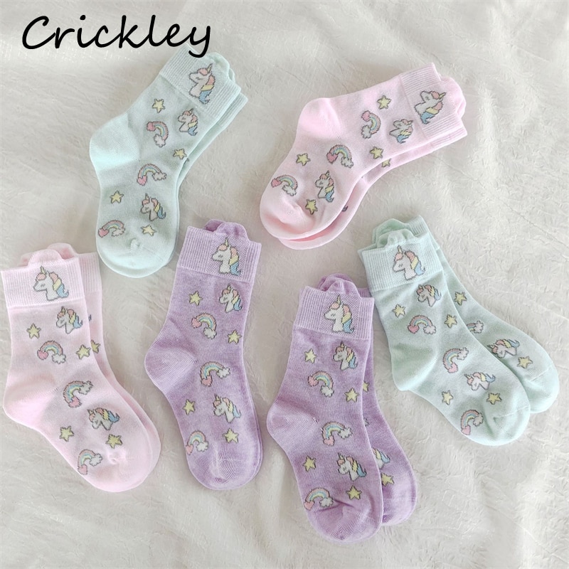 Spring Autumn Unicorn Cute Kids Socks Cartoon Rainbow Cotton Girls Ankle Socks Soft Comfortable Children Foot Socks 4-6T