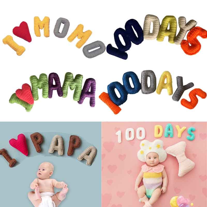 6-7Pcs Newborn Baby 100 Days Creative Knitting 3D Letters Props Photography Backdrop Photo Shooting Background