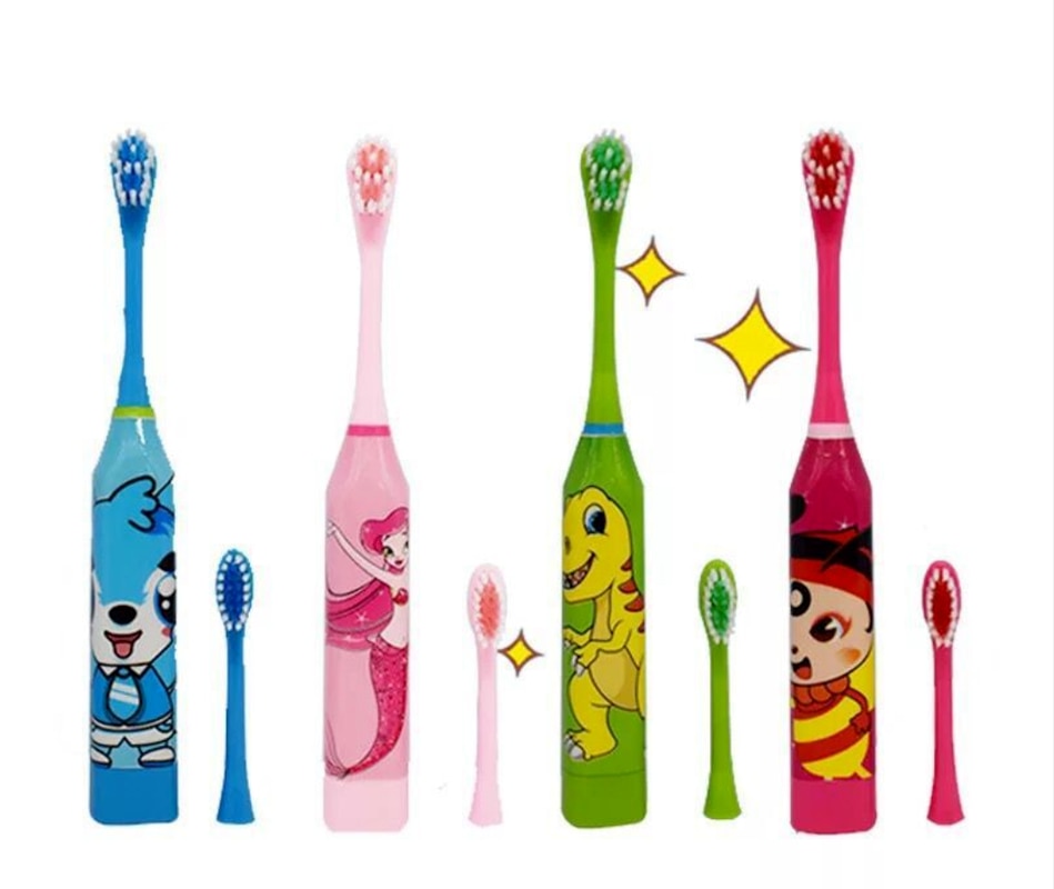 2 pcs Heads Children's Sonic Electric Toothbrush Cute Cartoon Teeth Whitening Toothbrush Soft Bristle Kids Double-sided Bru