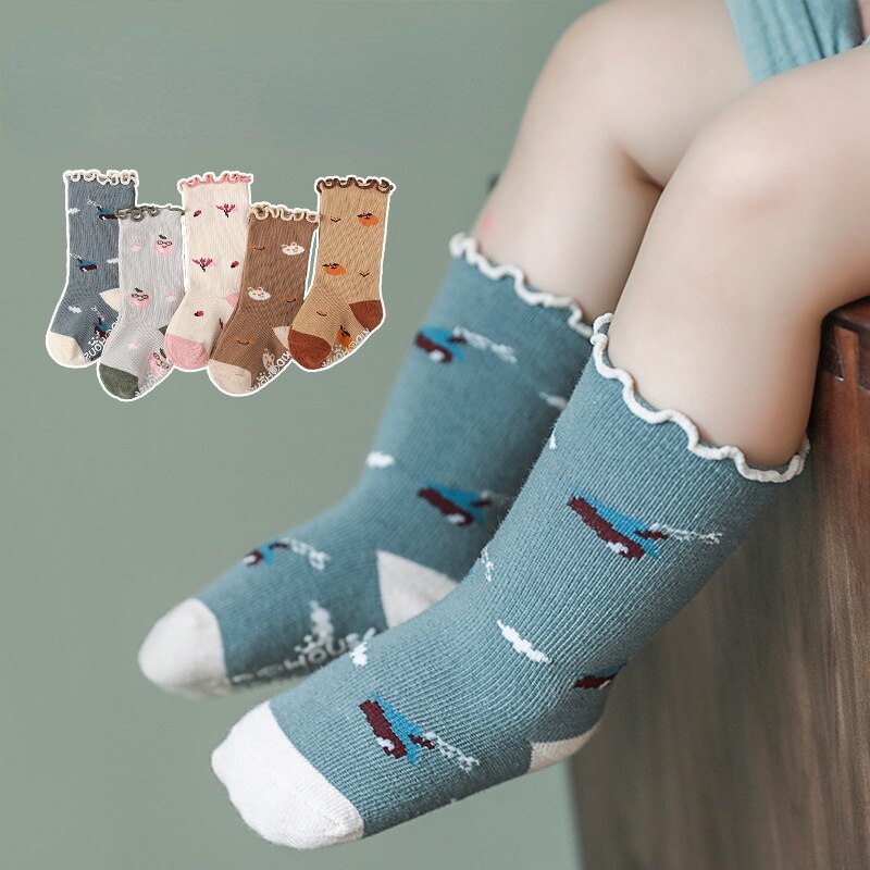 2 Pairs Baby Socks Spring & Autumn Combed Cotton Cute Jacquard Boneless Seam Stringy Selvedge Toddler Boys Girls Knee High S