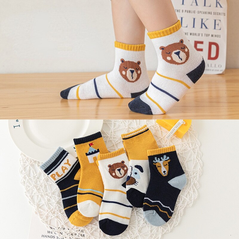 5 Pairs / Lot Children's Socks Cotton Soft Cartoon Comfort Warm High Quality Boys and Girls Tube Socks for 3-12 Years Old C