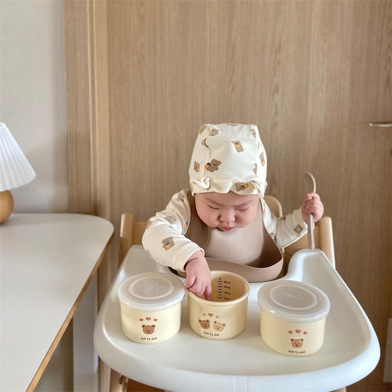 MILANCEL 2022 New Baby Dinnerware Keep Fresh and Sealed Infant Tableware Bear Pattern Toddler Plate Ceramic Bowl