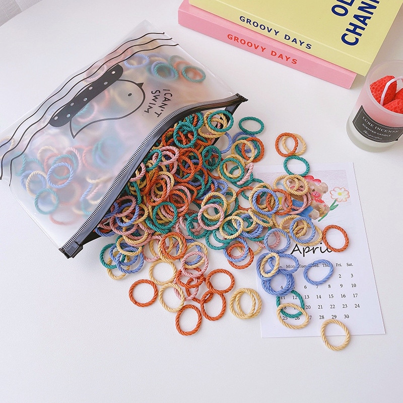 100 Pcs/Set Baby Girls Cute Colors Thumb Circle Elastic Hair Bands Children Soft Scrunchies Rubber Bands Kid Hair Accessoires