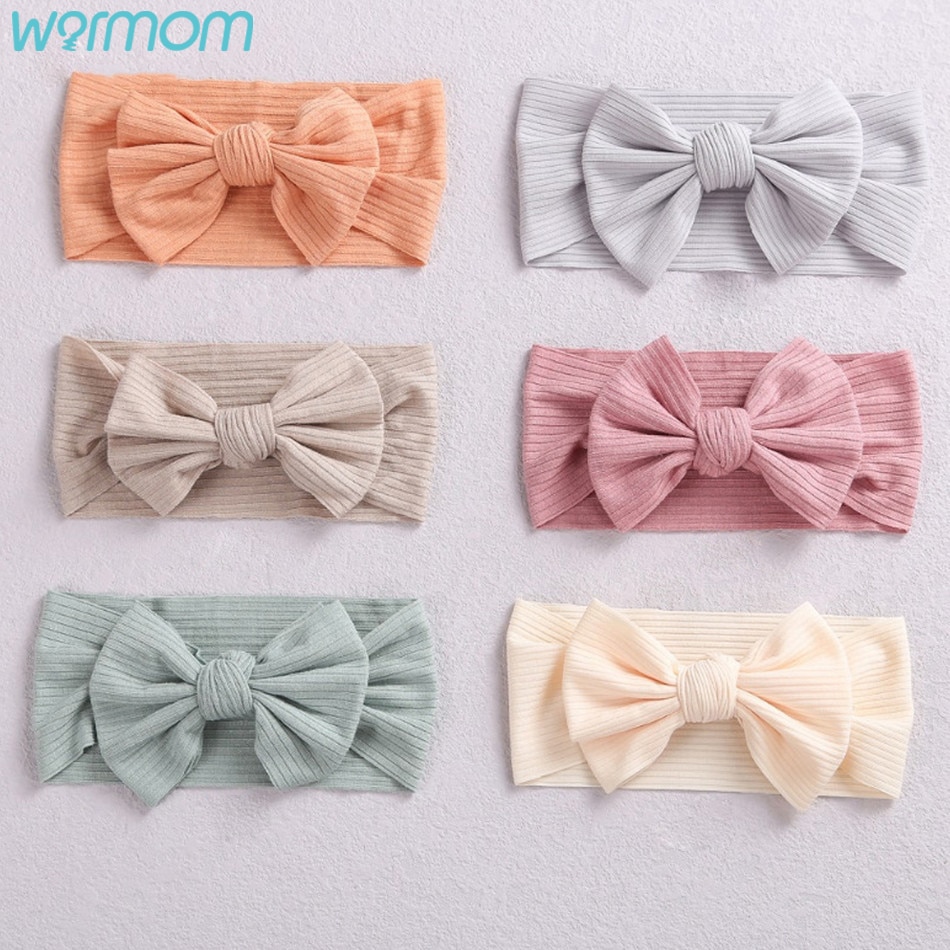 Warmom Baby Girls Headband Big Bow Hair Band Kids Solid Color Head Wrap Bebe Turban Infant Hair Accessories Newborn Photo Props
