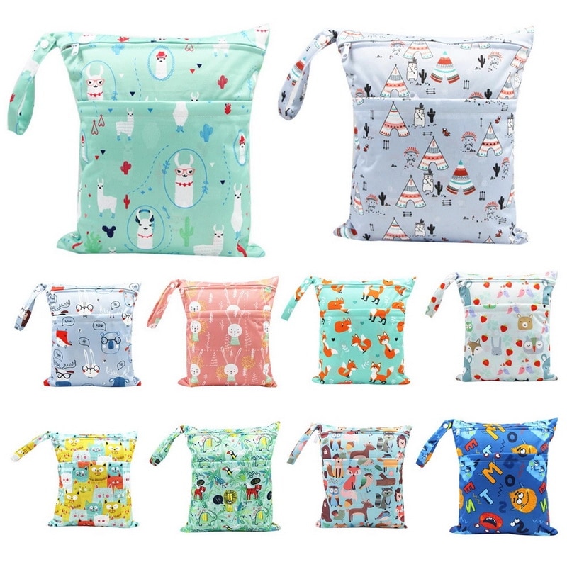 Child Wet Dry Bag With Two Zippered Baby Diaper Bag Nappy Bag Waterproof Reusable Washable 30*36cm