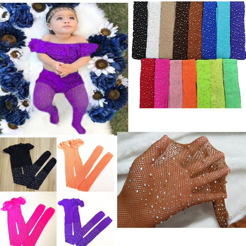 Kids Baby Girls Tights Rhinestone Fishnet Pantyhose Children Mesh Pantyhose Hollow Out Girl Tights