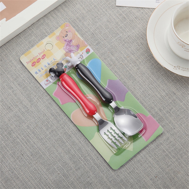 2pcs Children's Fork Spoon Set Mother and Baby Gift Tableware Cartoon Mickey Mouse Minnie Mickey Baby Birthday Gift