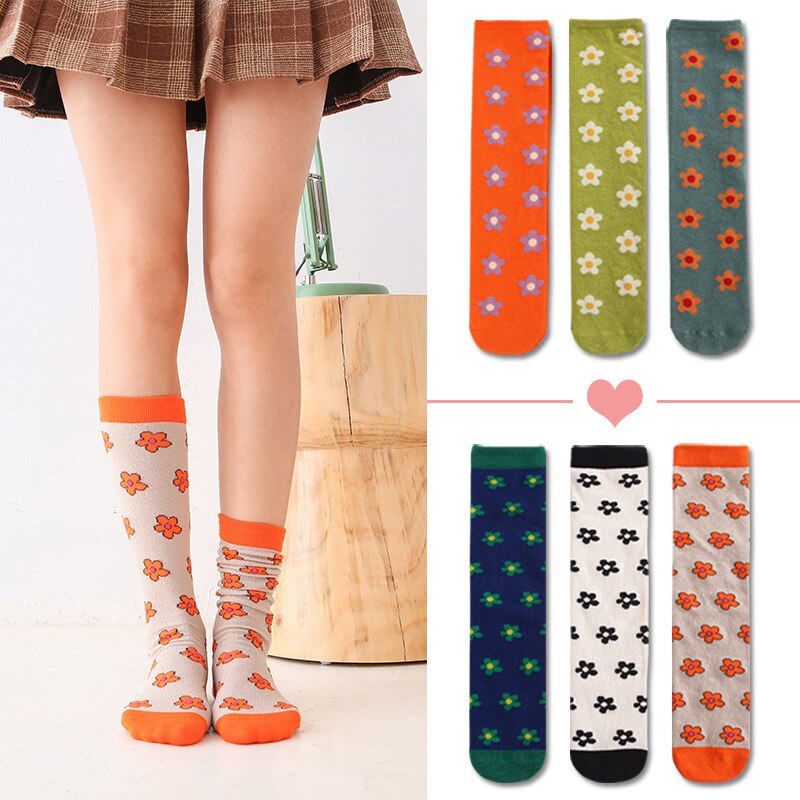 Korean Style Girls Floral Socks Baby Toddler Knee High Socks Cotton Socks for Kids Girls Long Sock 2-10Y