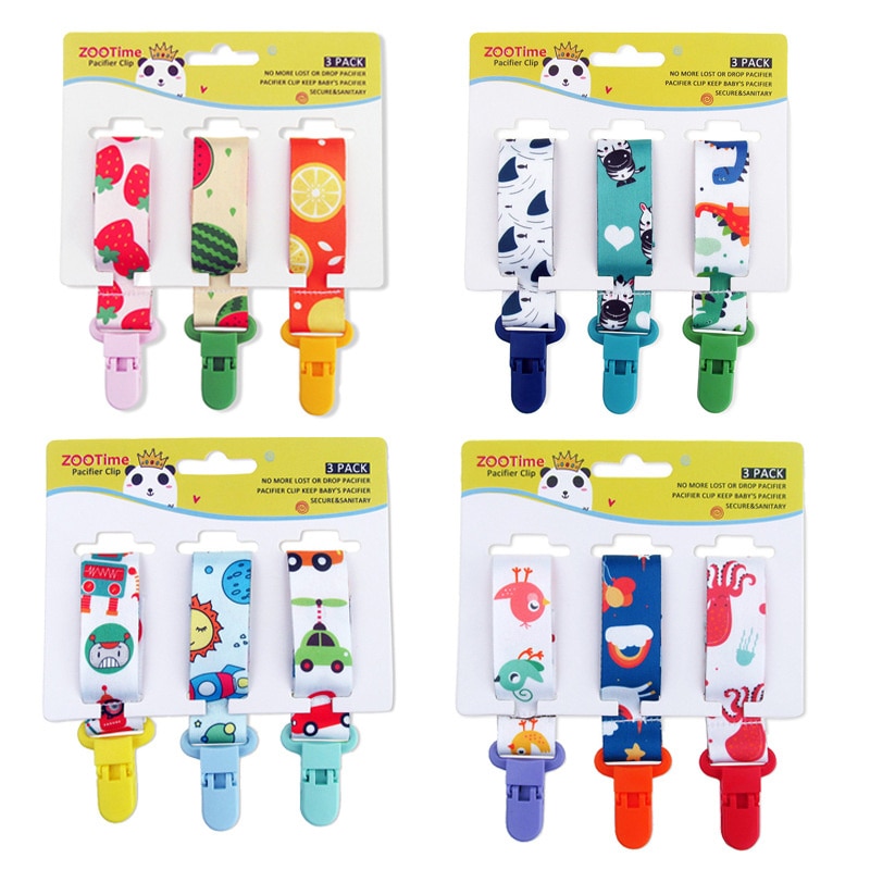 3 Pcs Baby Pacifier Chain Clip For Soothers Ribbon Chupetas Cartoon Soother Dummy Holder Leash Strap Nipple Holder Free Shipping