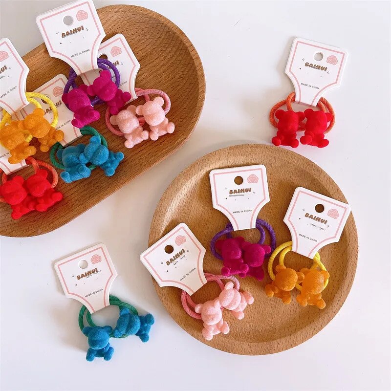 2PCS Cartoon Rabbit Bear Animals Cute Kids Elastic Hair Bands Children Hair Ties Girls Fashion Hair Accessories Baby Headdress