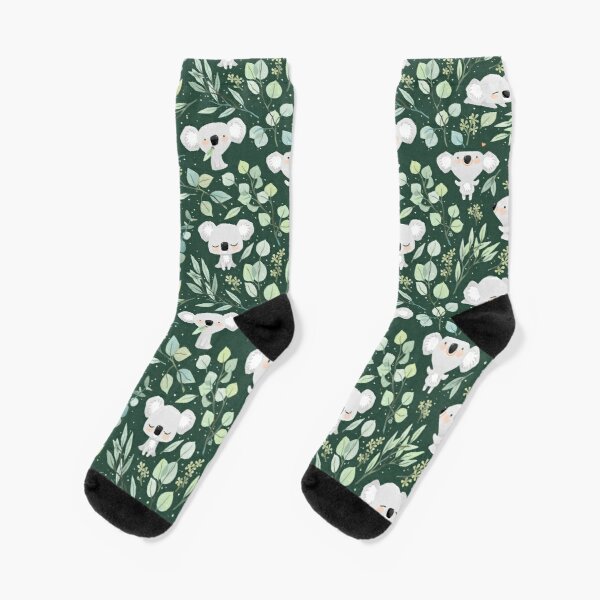 Koala And Eucalyptus Pattern Crew Socks Comfortable Ladies Autumn Winter Sports Black Girls Cartoon Unisex Cotton Women Cute