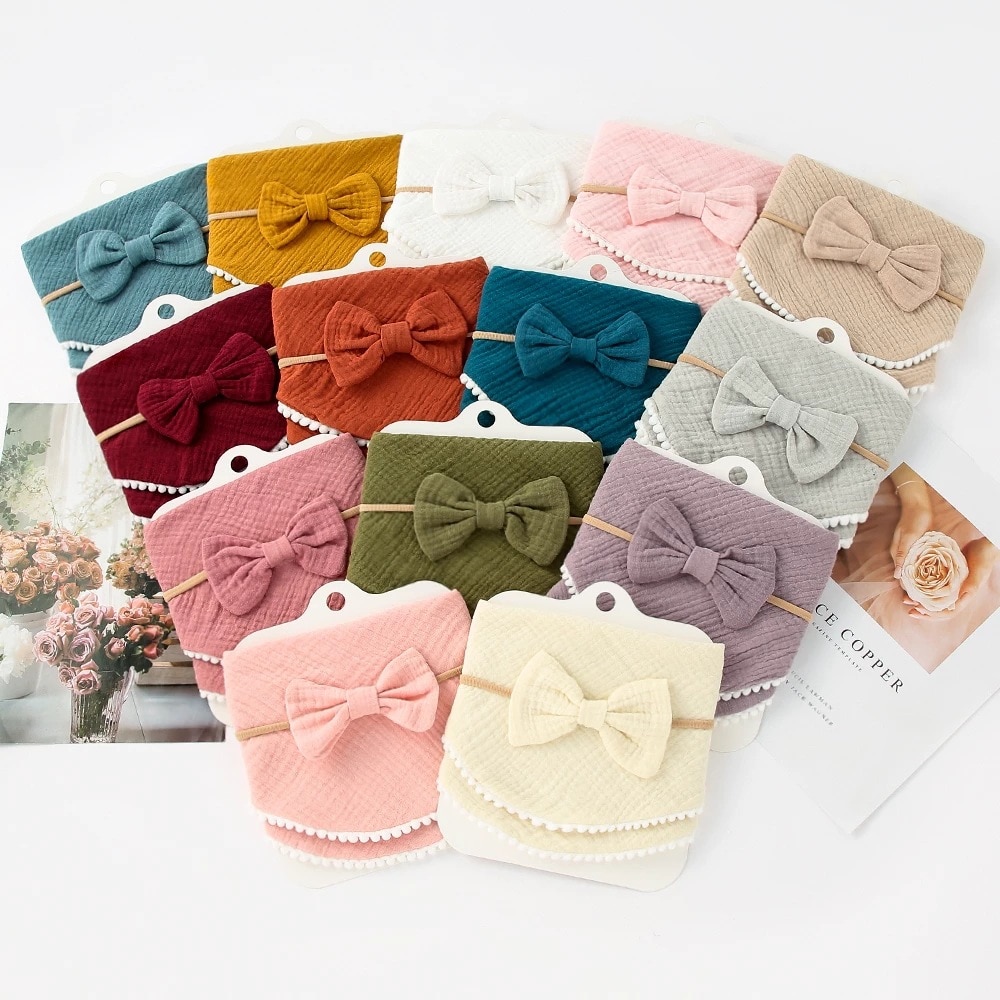 2-piece baby girl saliva towel set elastic bow headband princess bow headband handkerchief bib feeding burp cloth kit
