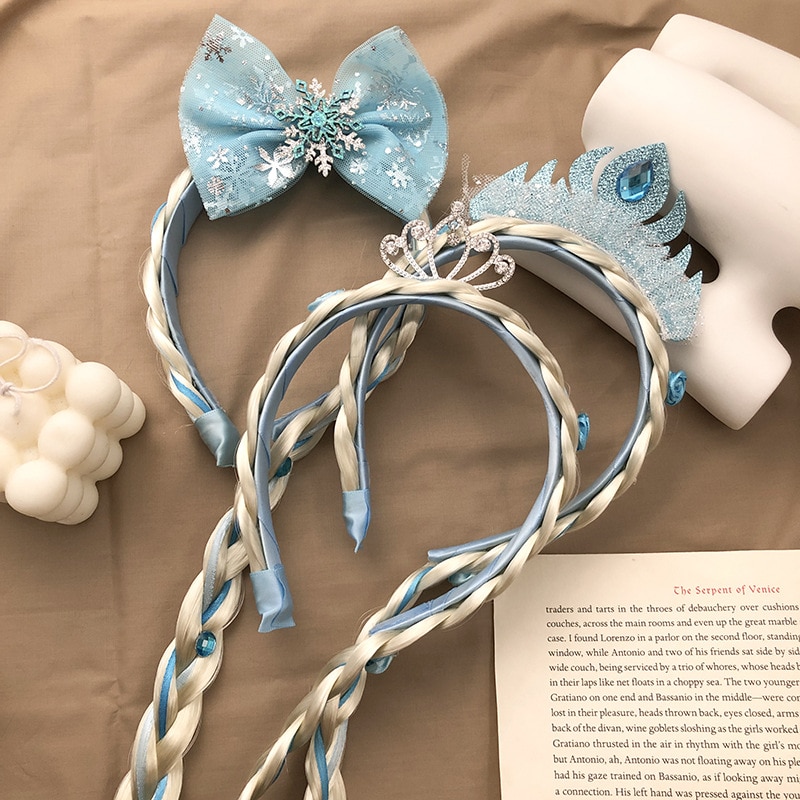 Frozen Hair Accessories Wig Braids Princess Aisha Hair Band Children's Crown Headdress Girls Hair Band Hairpin Hair Accesso