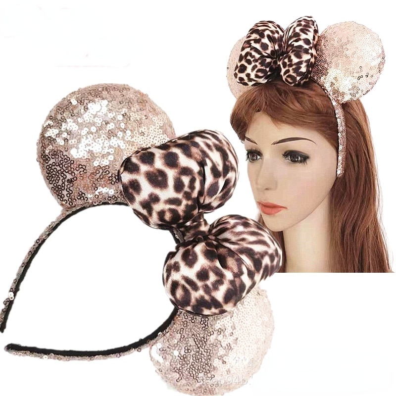 Mickey Mouse Ears Headband New Popular Leopard Print Big Bow Children's Adult Carnival Party Minnie Hairband Hair Accessori