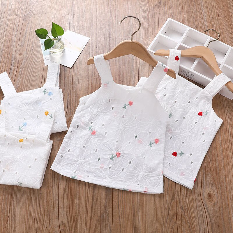 Girls' vest fashion all-match children's cotton white hollow 2021 summer suspender top 1038 06