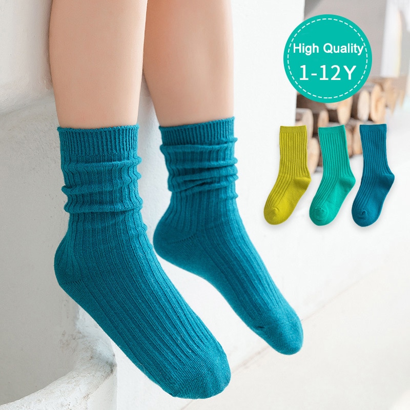 3 Pairs/Lot 1 To12 Years Children's Socks Spring & Autumn Cotton Soft Solid Candy Color Tube Socks Kids Boys and Girls 