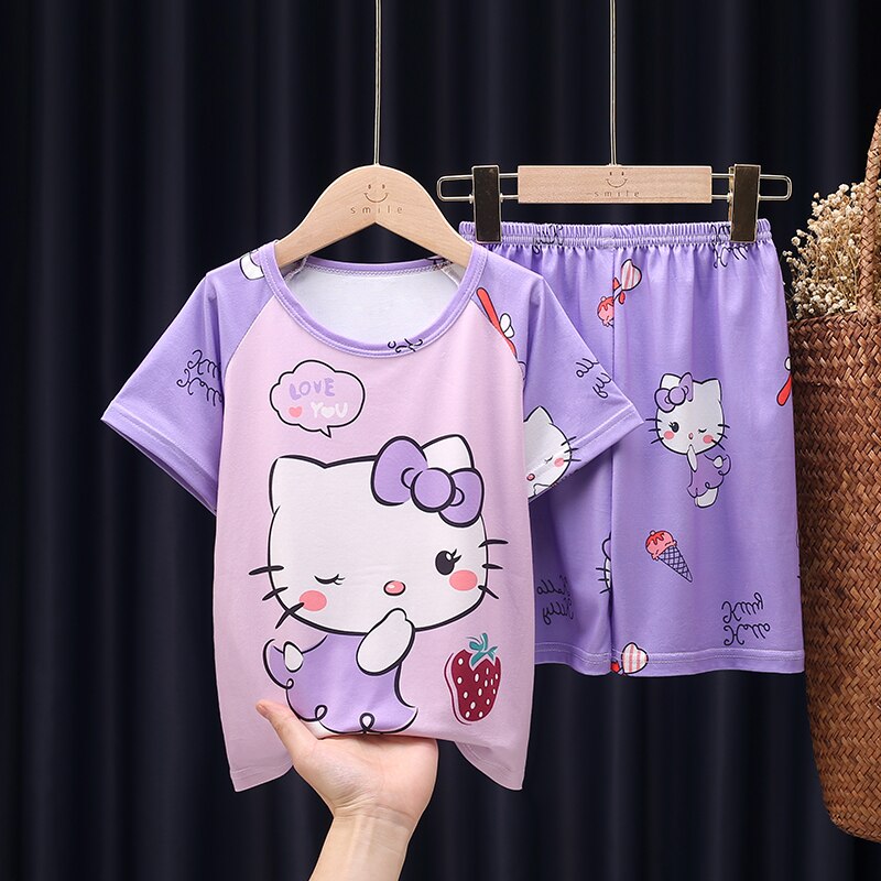 Anime Children Pajamas Sets Summer Baby Clothes Short-sleeved Boys Girls Sleepwear Gift Kids Cartoon Lovely Suit
