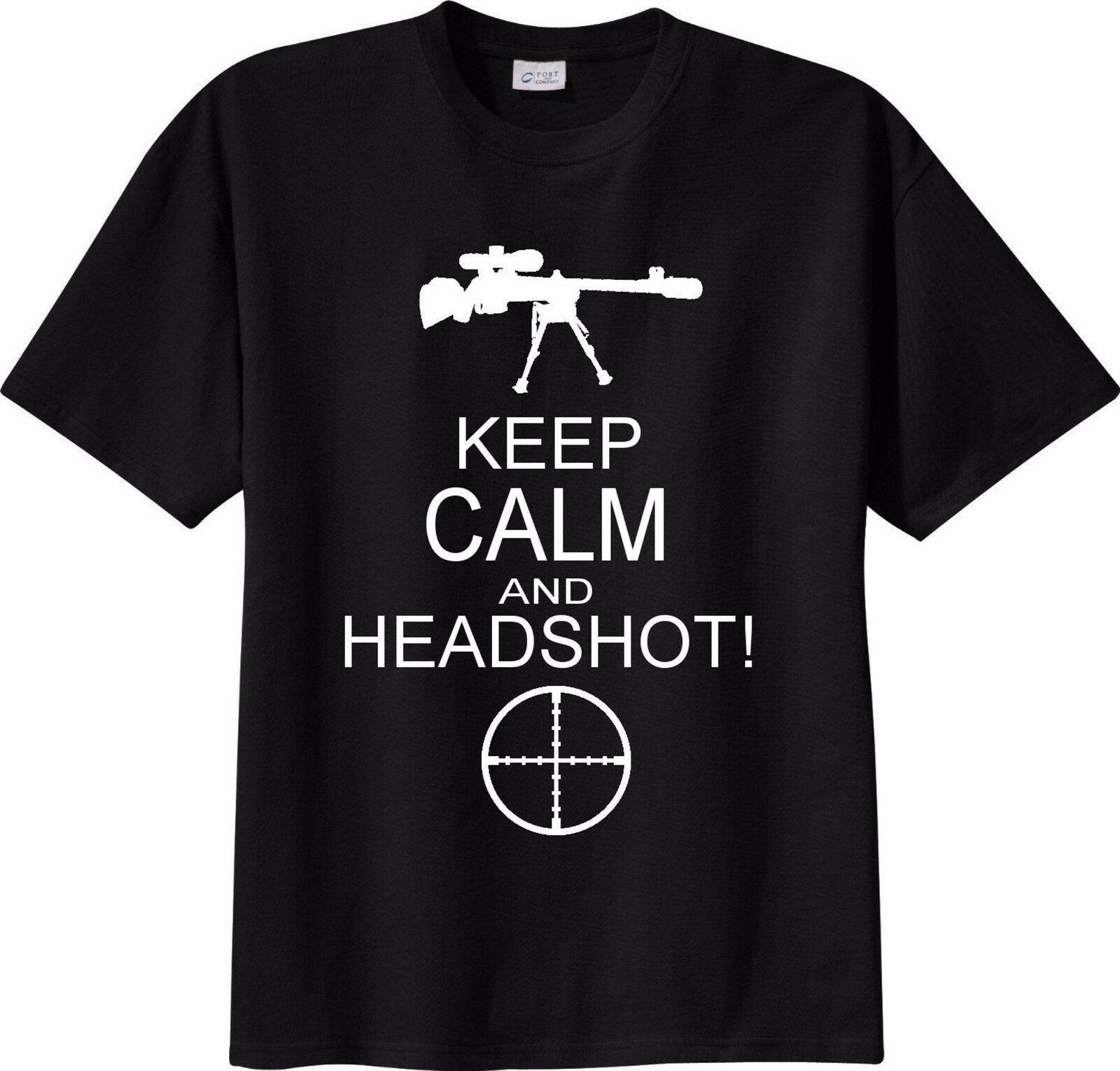 Keep Calm and Headshot MMO FPS Sniper Shooter T-Shirt. Summer Cotton Short Sleeve O-Neck Mens T Shirt New S-3XL