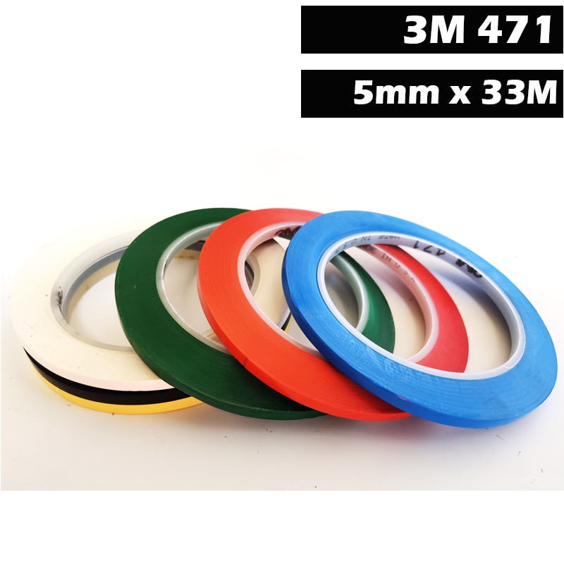 5mmx33M 3M 471 High Performance Strong Vinyl Tape for Auto Decoration, Masking YELLOW BLACK BLUE WHITE RED GREEN