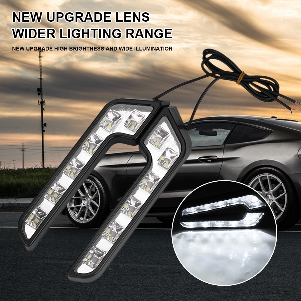 2PCS Universal-LED Auto Tagfahrlicht 6LED 12V L-förmigen DRL Weiß Licht 660LM Wasserdichte Fahren