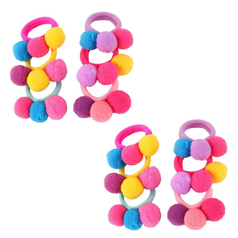 12pcs Elastic Hair Ropes Baby Hair Rings Pompom Balls Hair Band Hair Accessories