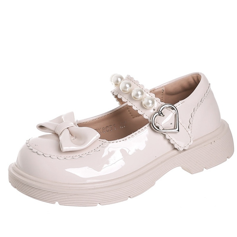 13.5-18.5cm Brand Children Leather Shoes Pearls Bow Princess Girls Party School Shoes Baby Student Flats Kids Performance Shoes