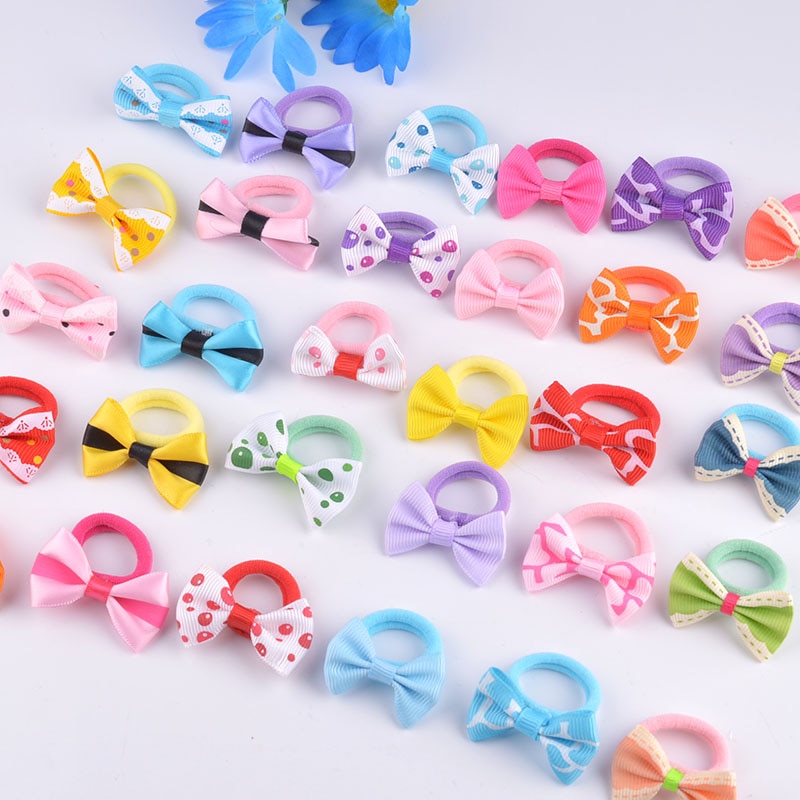 10Pcs Baby Girls Bow Hair Ring Rope Elastic Hair Rubber Bands Hair Accessories for Kids Hair Tie Ponytail Holder Headdress