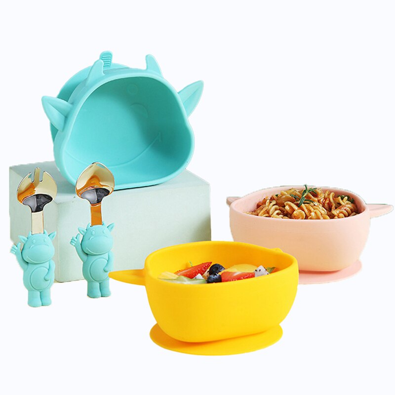 Baby Sucker Bowl Children's Tableware Set No BPA Baby Learning Dish With Bowl Baby Feeding Dishes Anti Falling Assist Train