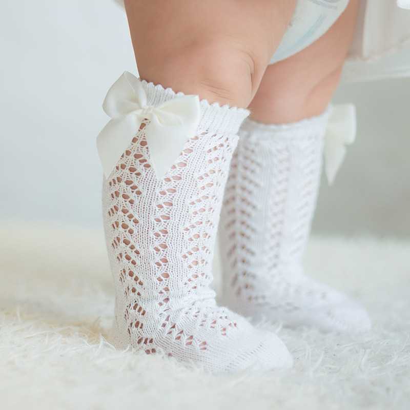 Lovely Children Girls Royal Style Bow Knee High Fishnet Socks Baby Toddler Bowknot In Tube Socks Kid Hollow Out Sock 0-9Y