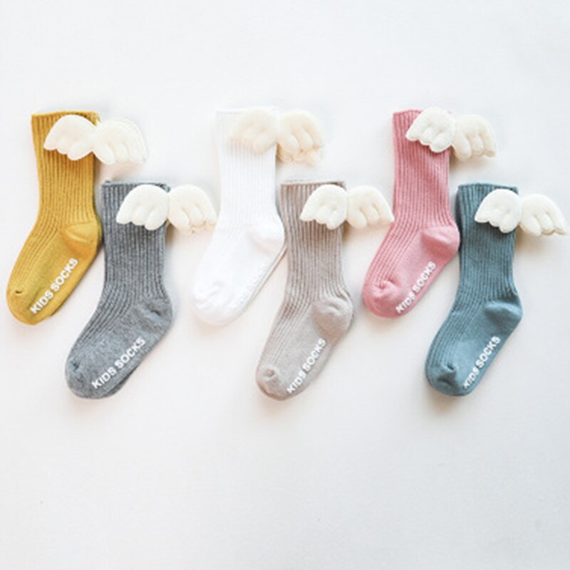 Newborn Baby Girl Angel Lovely Wing Socks Toddler Knee High Socks Solid Infant Protect Leg Warmer Cotton Infant Knee High Socks
