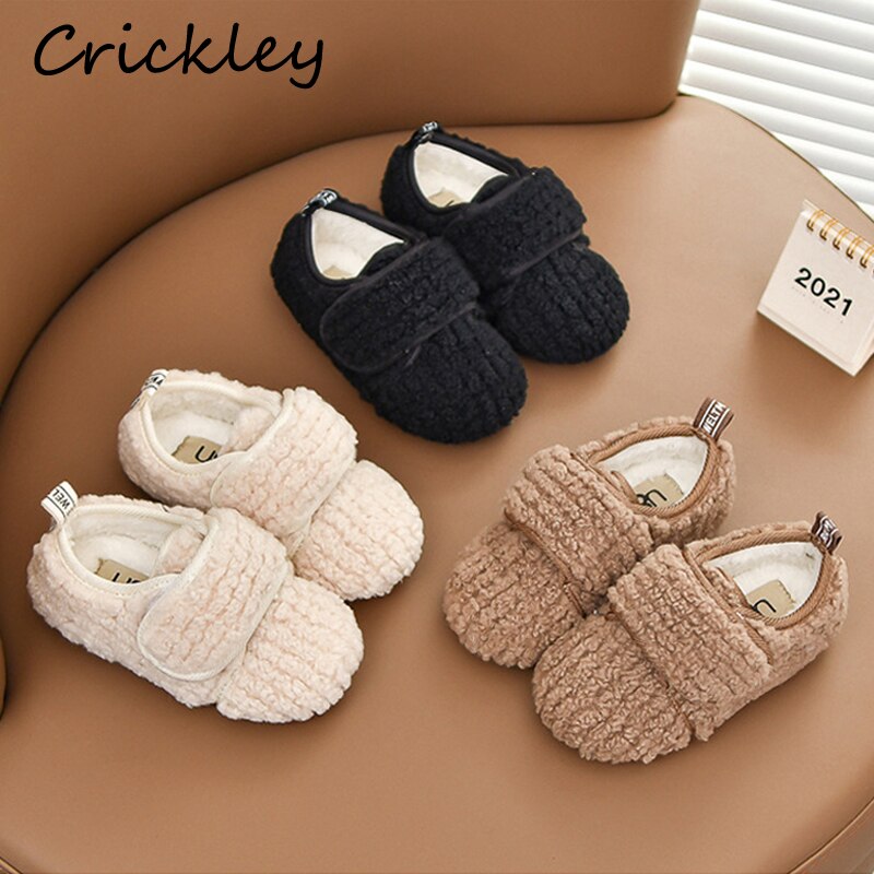 Winter Plush Girls Boys Flats Shoes Warm Hook Loop Children Casual Shoes Comfortable Anti Slip Soft Sole Toddler Kids Shoes