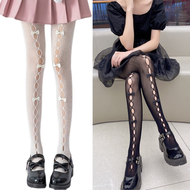 Bowknot Hollow Lace Lolita High Tube Thigh Knee Socks Female Cute Long Tube Lace Japanese College Style Ultra-thin Sexy