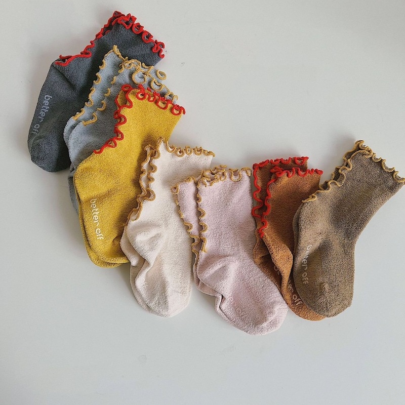 Baby Girl Socks New Winter Children's Socks With Plush Fungus Ears Pure Color Cute Lace Breathable And Warm Socks