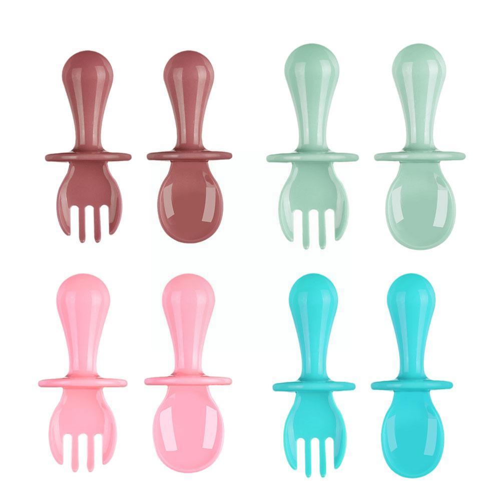 1 Pcs Spoon+fork Children Learn To Eat Spoon Training Anti-choking Short Handle Spoon Fork Spoon K8c3
