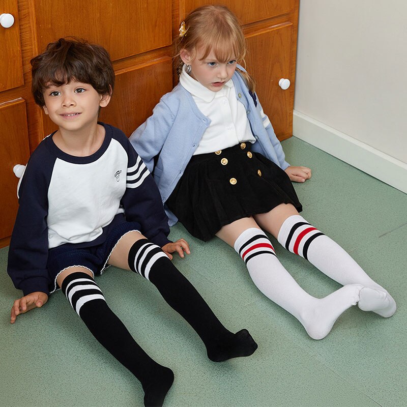3 Pairs/Lot 0-15T Children's Over-knee Socks High Quality Cotton Striped Socks for Boys and Girls Baby Boneless Suture Sock