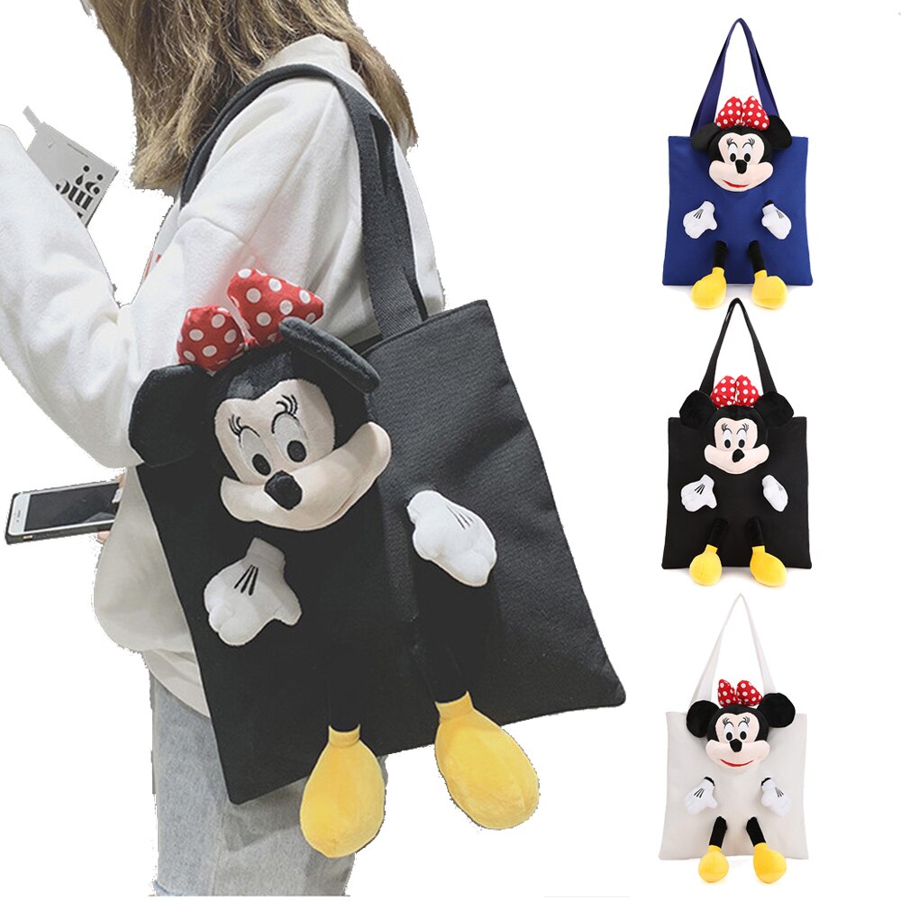 Disney Mickey Mouse Trend Handbags Casual Colorful bag Cartoon High Capacity Portable Canvas bag handcuffs bag Female School Bag