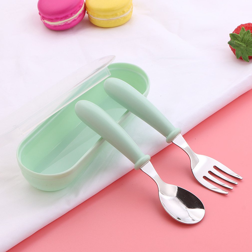 Fine Children Spoons Fork Set Stainless Steel Toddler Dinnerware Cartoon Baby Gadgets Infant Food Feeding Baby Tableware Set