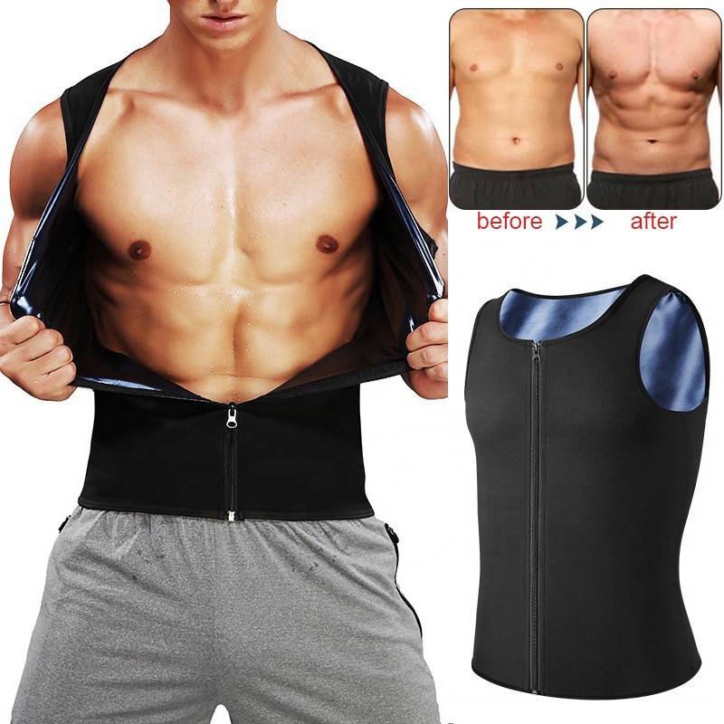 Men Sauna Shaper Vest Thermo Sweat Shapewear Tank Tops Slimming Vest Waist Trainer Gym Fitness Workout Zipper Shirt Fat Burning