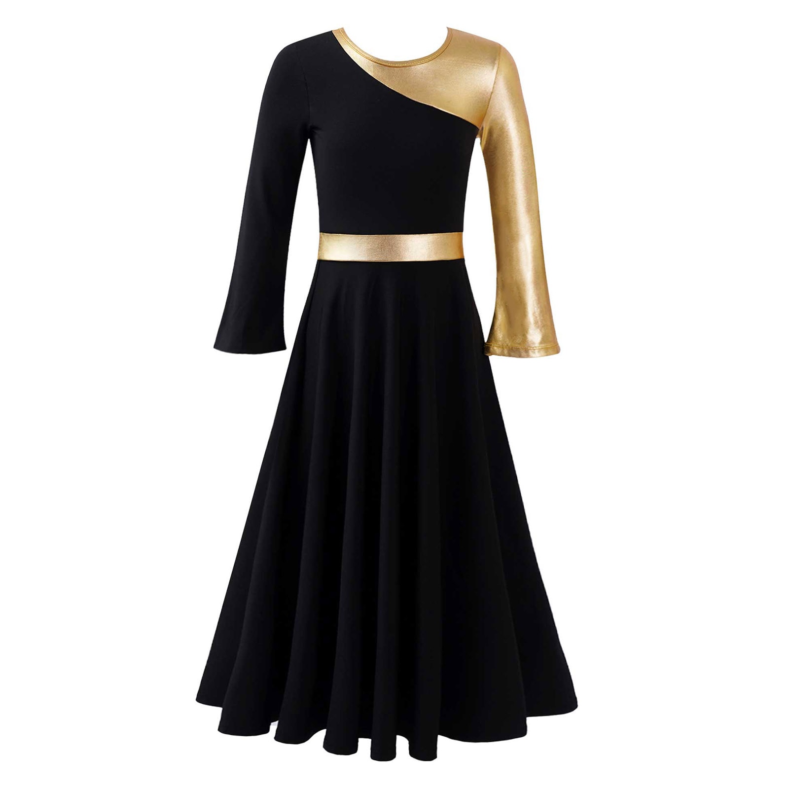 Kids Girls Church Dress Bell-bottom Long Sleeve Stylish Loose Long Dress Girls Party Praise Dance Dress Costume Kids Dancewear