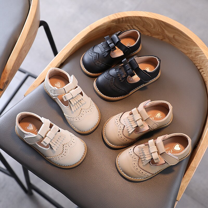 Kids Girls Shoes Tassel Sweet Leather Princess Children Soft Pu Casual Flat Shoes Non-slip Spring Autumn SHS122