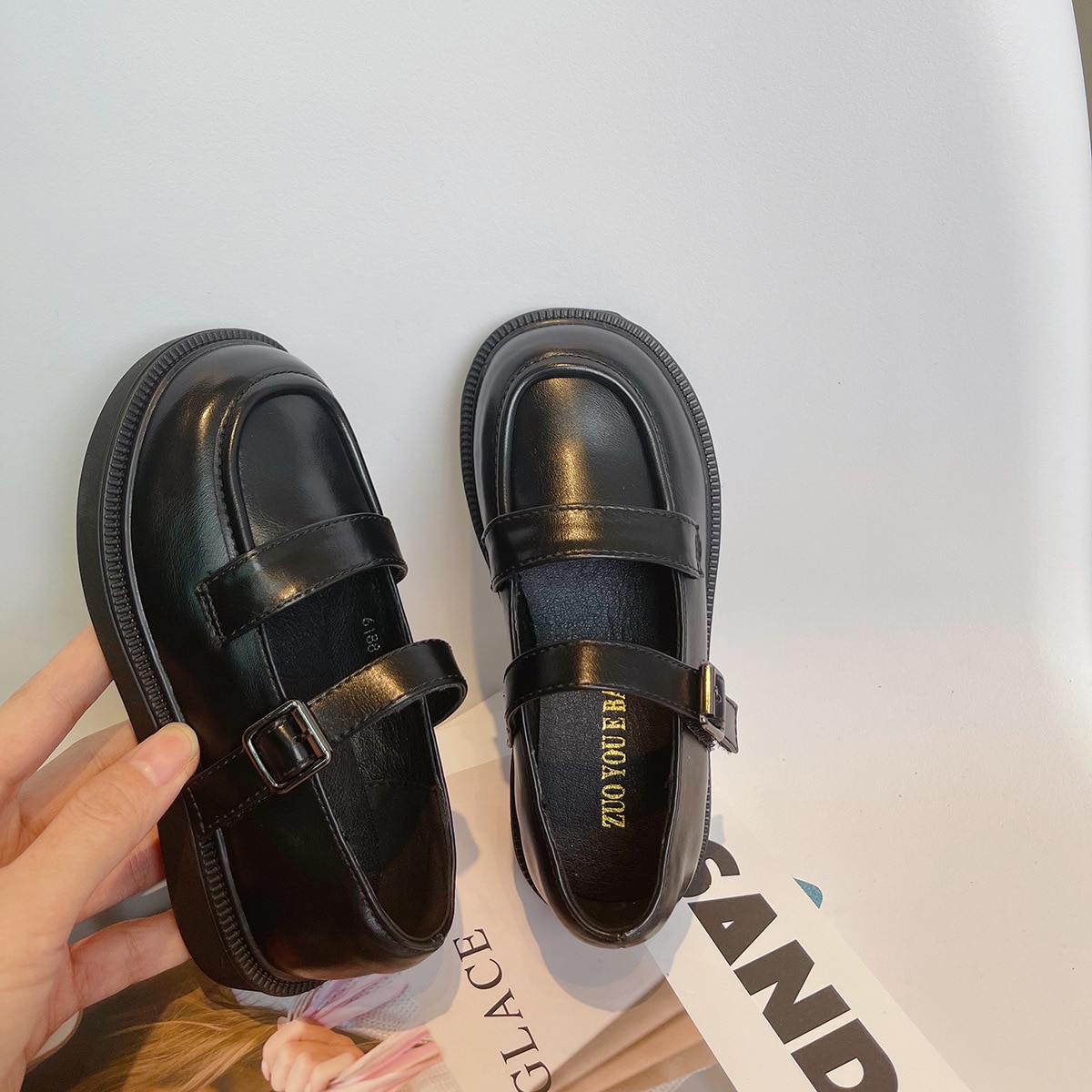 Girls' Leather Shoes Spring 2022 New Children's Shoes Korean Square Mouth Kids Single Shoe Soft Soled Performance Shoe