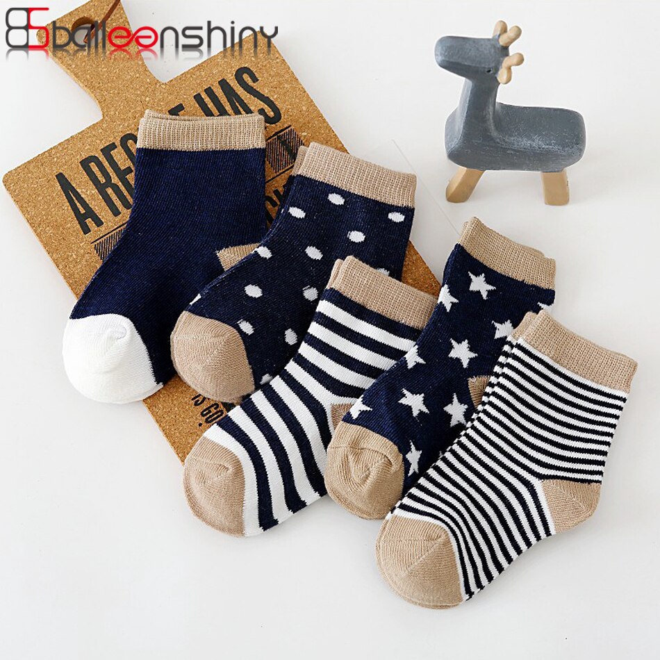 Balleenshiny 5Pairs Baby Socks for Kids Girls Boy Cotton Stripe Cartoon Animals Summer Toddler Knitted Socks Newborn Baby Socks