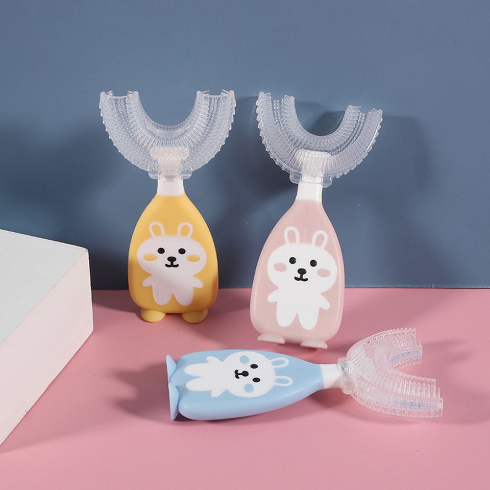 1-6 Y Rabbit U-shape Baby Toothbrush Silicone Cartoon U-shaped Children's Teeth Cleaning Brush Soft Baby Toothbrush Oral Ca
