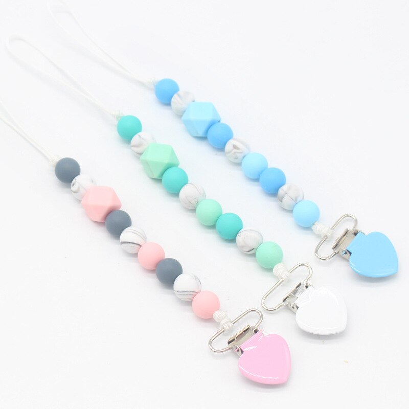 Silicone Teething Pacifier Clips Beads Silicone Pacifier Chain Holder For Nipples Baby Chew Toys Dummies Plastic Infant Nipple