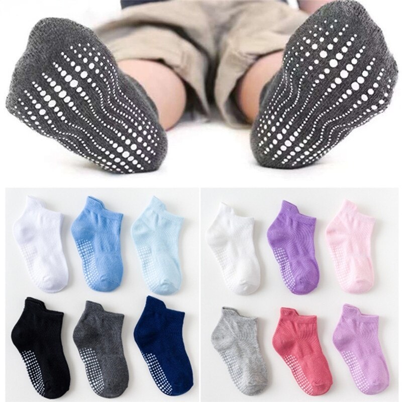 6 Pairs/lot 0 to 6 Yrs Cotton Children's Anti-slip Boat Socks For Boys Girl Low Cut Floor Kid Sock With Rubber Grips Four S