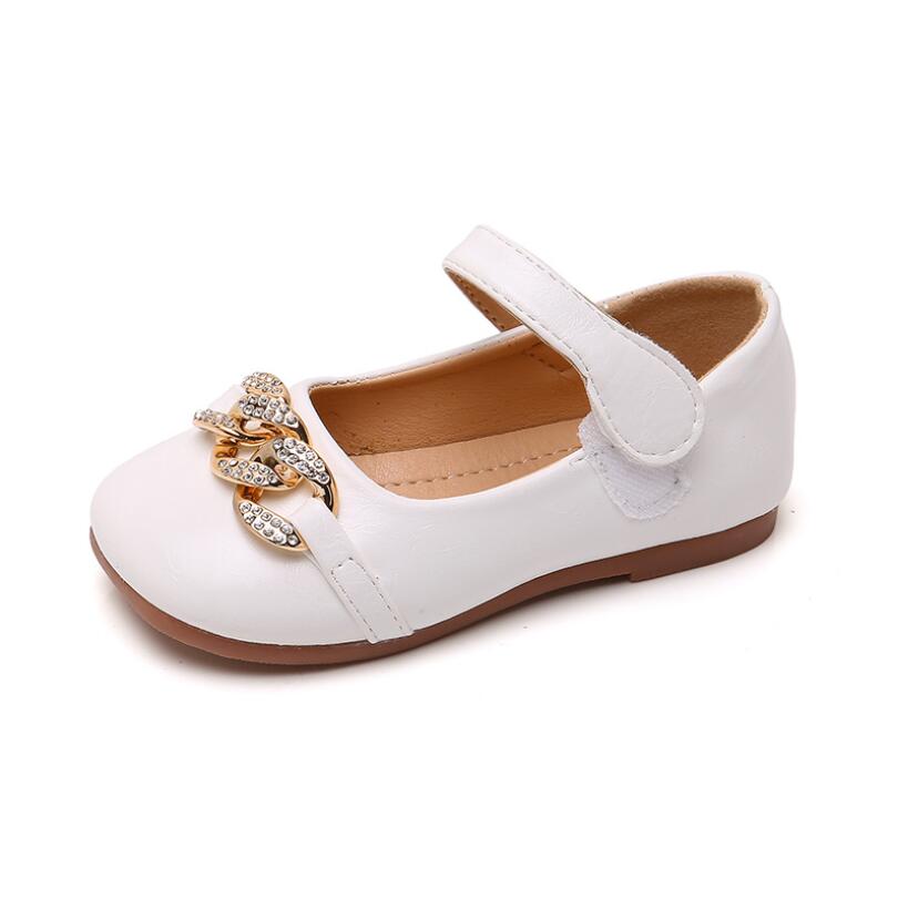 Baby Girls PU Leather Shoes Fashion Chain Decoration Pretty Princess Soft Shoes Little Kids Outwear Baby Girls Zapatos Non-Slip