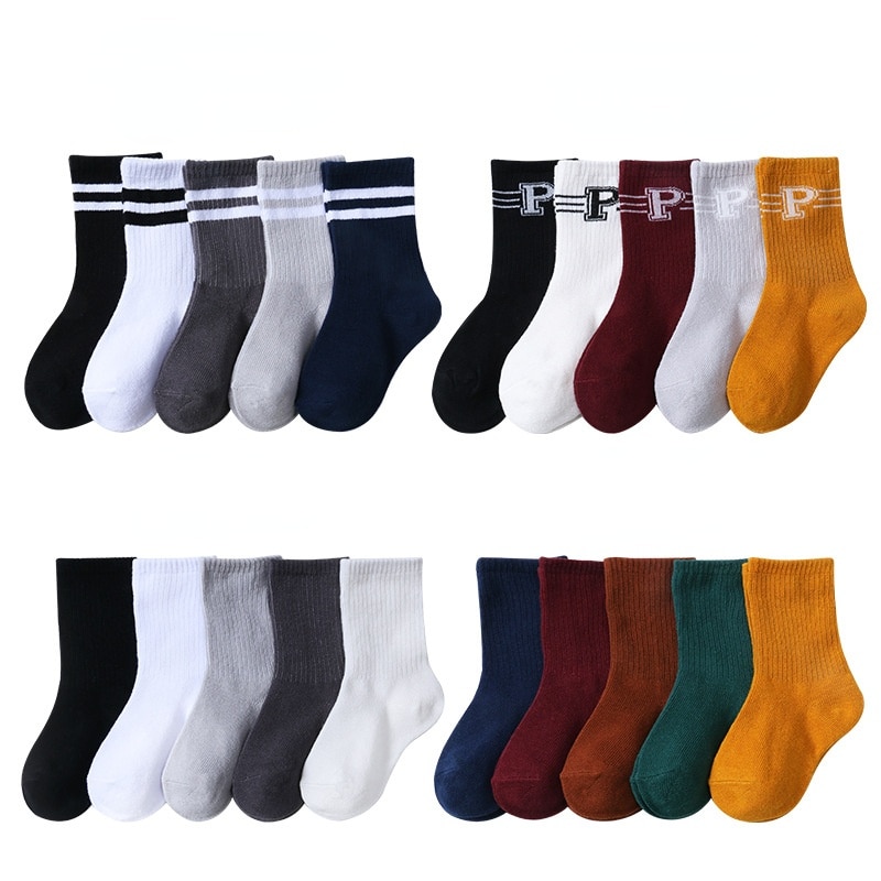 5 Pairs/Lot 1-12T Children's Socks Spring Autumn High Elasticity Fashion School Boy and Girl Socks Comfortable Kids Cotton 