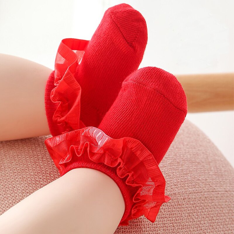 Baby Socks Autumn Cotton Red Sock Full Moon Baby Princess Socks Spring Bud Silk Children Lace Socks Nne Year Old Girl Socks