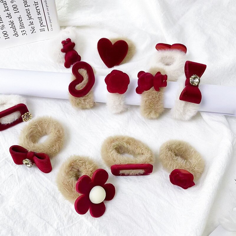 7PCS children's plush hair rope does not hurt the hair rubber band hair rope hair tie hair accessories