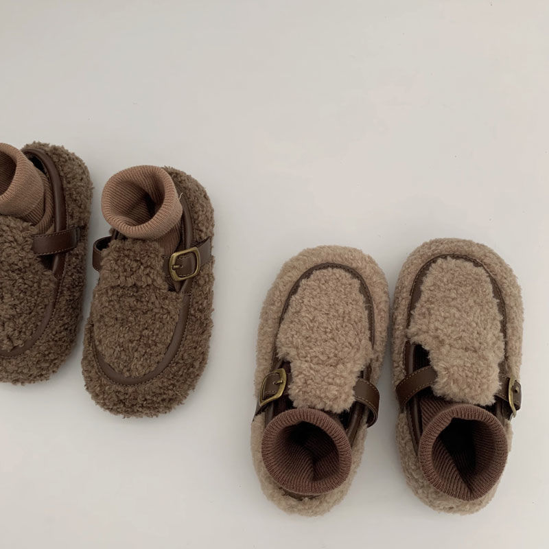 Winter Children's Cotton Shoes Boys Peas Shoe Toddler Kids Warm Soft Sole Baby Fur Girls Boys Plus Velvet Solid Color Shoe